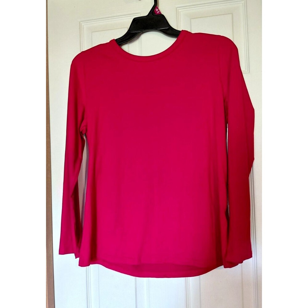 Women's Red Solid Knit Long Sleeve Pullover Round Neck Top - L